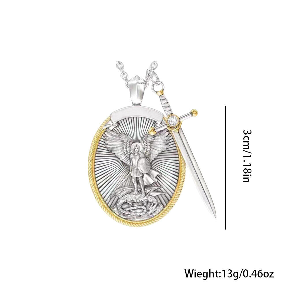 US 1-2 Pack Catholic Patron Archangel St. Michael Pendant Necklace Sword Shield