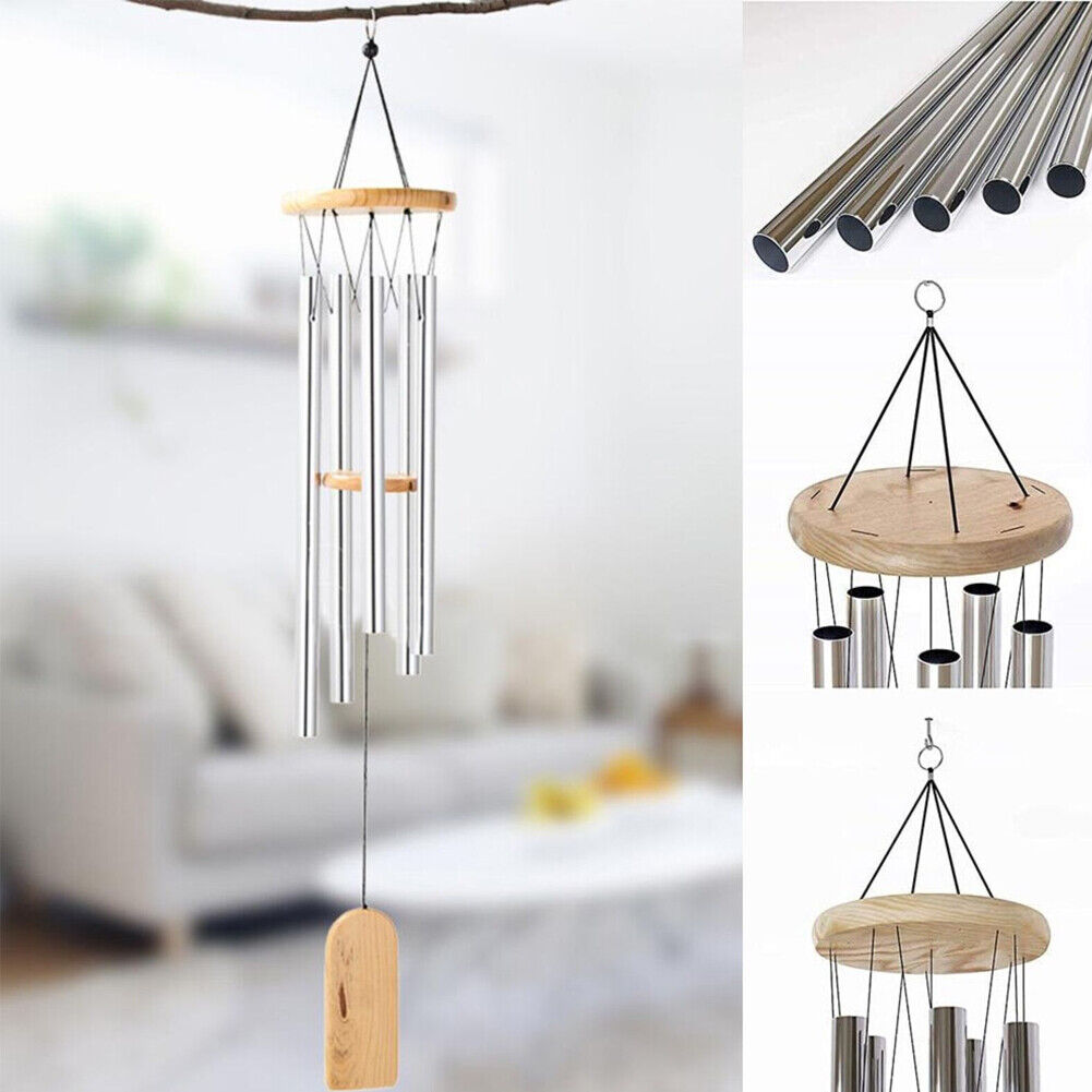 US 2-4 Pcs 25.6 Inch Wind Chime Outdoor Sympathy Chapel Bells Wood 6 Tuned Tubes