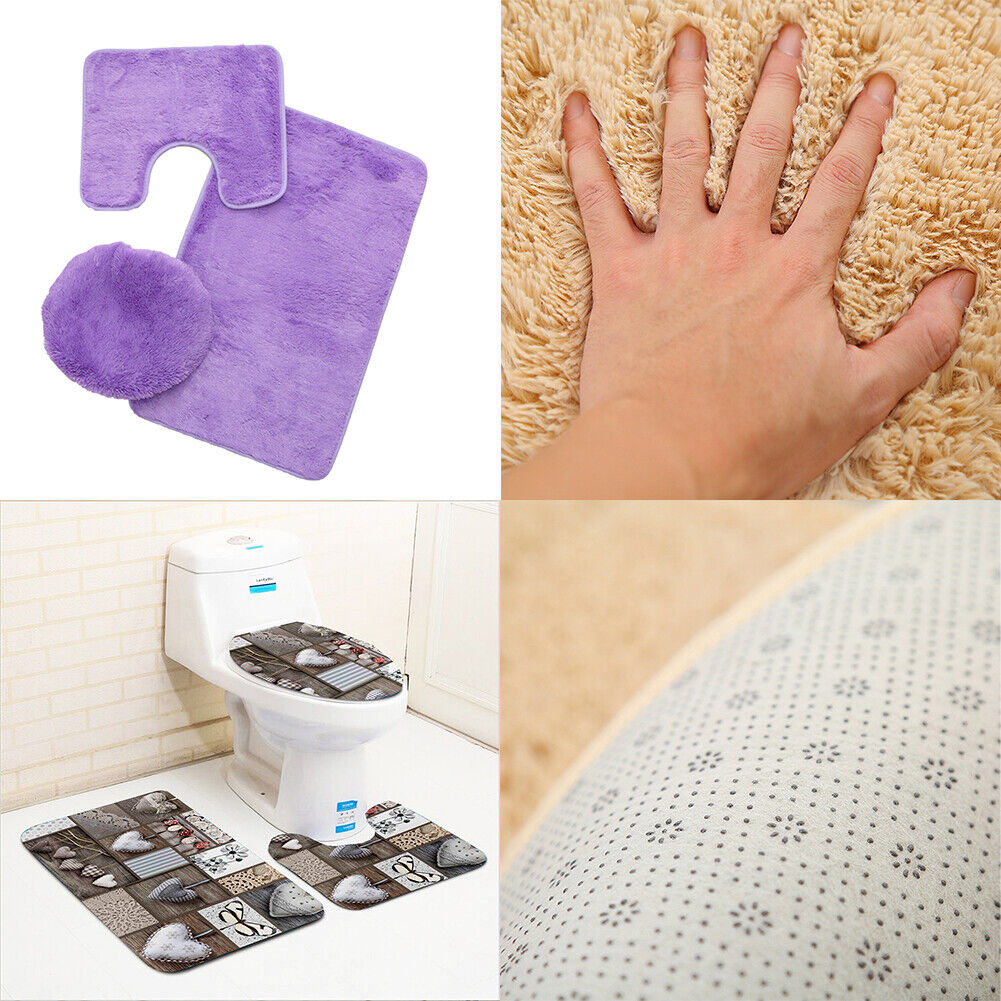 US 3-Piece Bathroom Rug Set Include U-Shaped Contour Toilet Mat Machine Washable