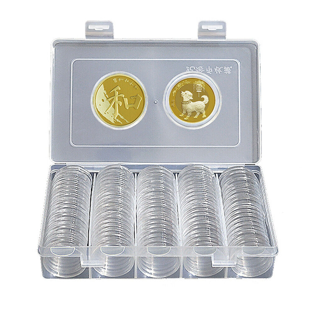 US 2-4 Coin Protection Box Plastic Coin Capsules Cover Storage Organizer Holder