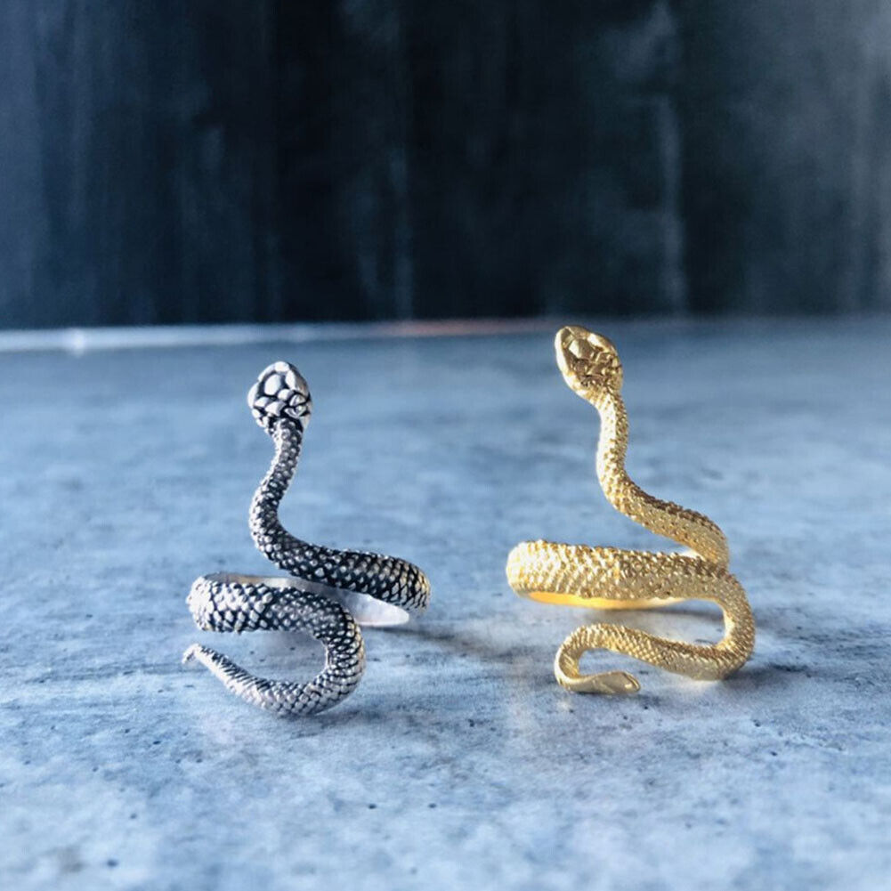 US 1-2 Stainless Steel Ring Snake Gothic Jewelry Retro Animal Adjustable Unisex