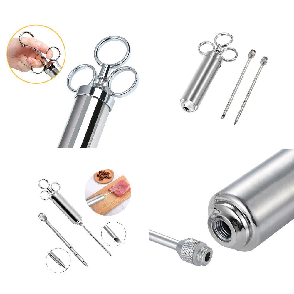 US 1-2 Pc Stainless Steel Seasoning Marinade Injector Gun Flavor Needle Meat BBQ