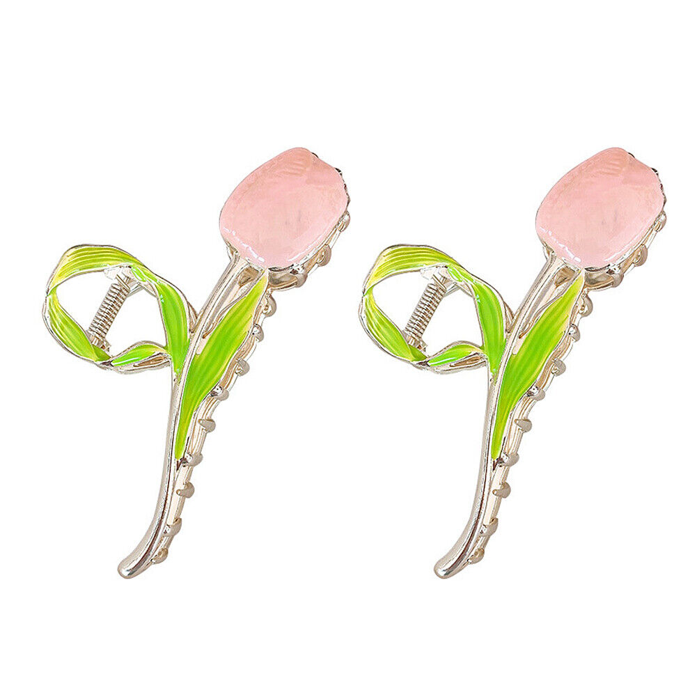 US 1~2 Pack Tulip Floral Enamel Large Metal Hair Claw Flower Blossom Hair Clips