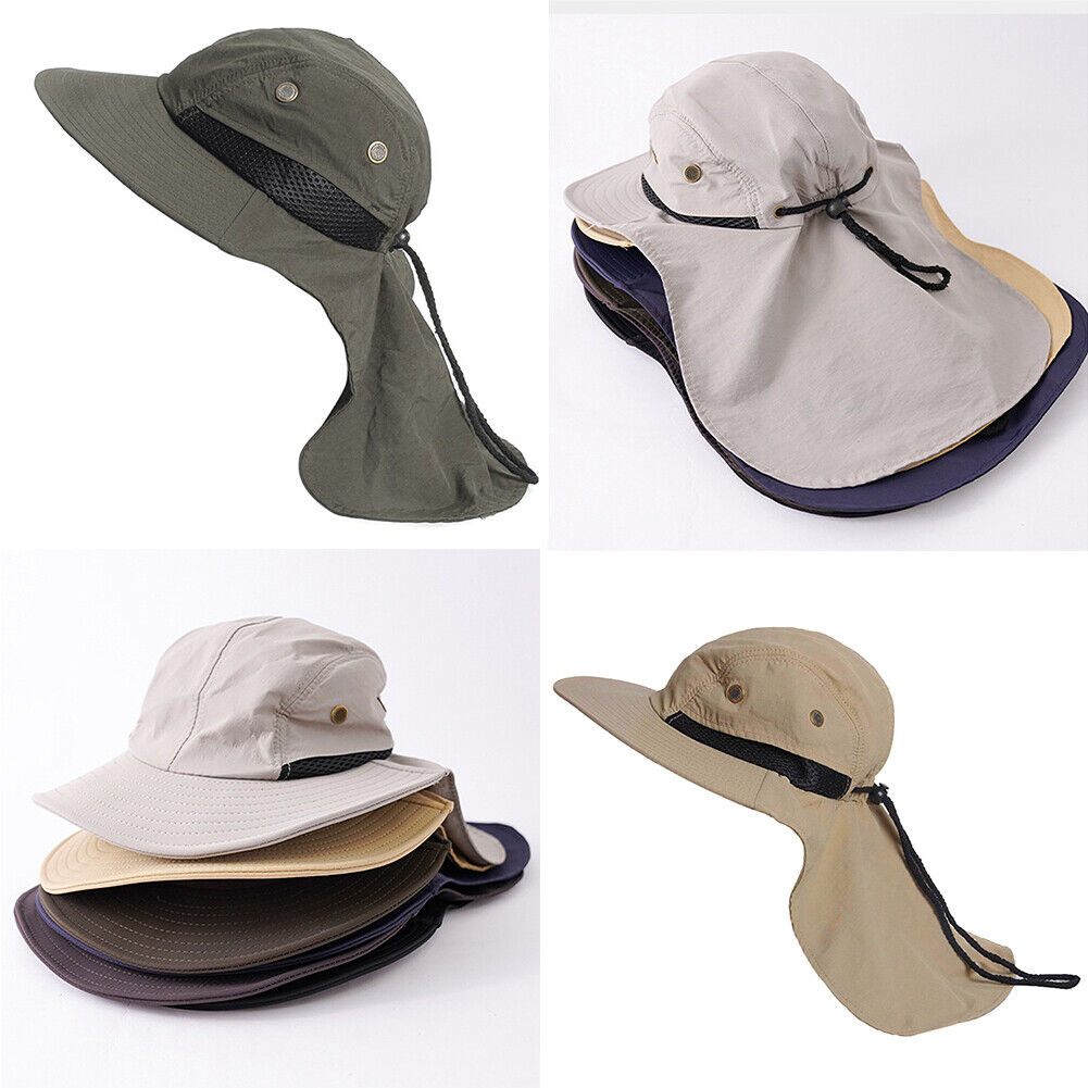 US 1-2 Pack Fishing Hat Wide Brim Neck Cover Flap Cap Sun Protect Hiking Outdoor