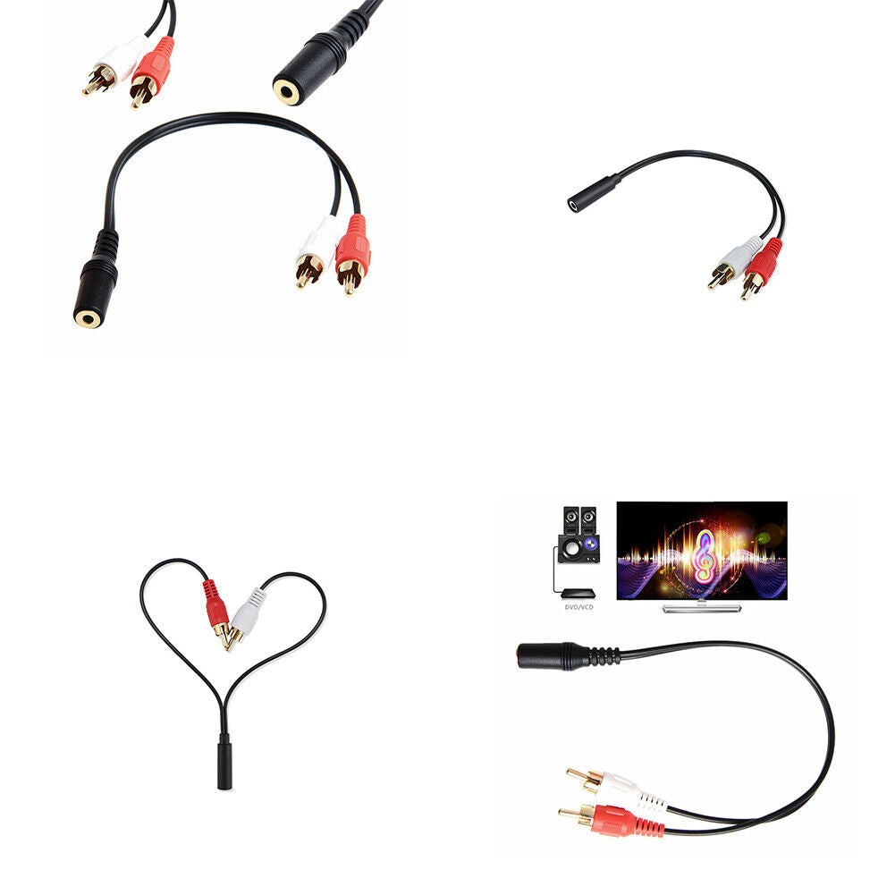US 1-2 Pack 2 RCA Male Plug to 3.5mm Female Aux Audio Headphone Jack Converter