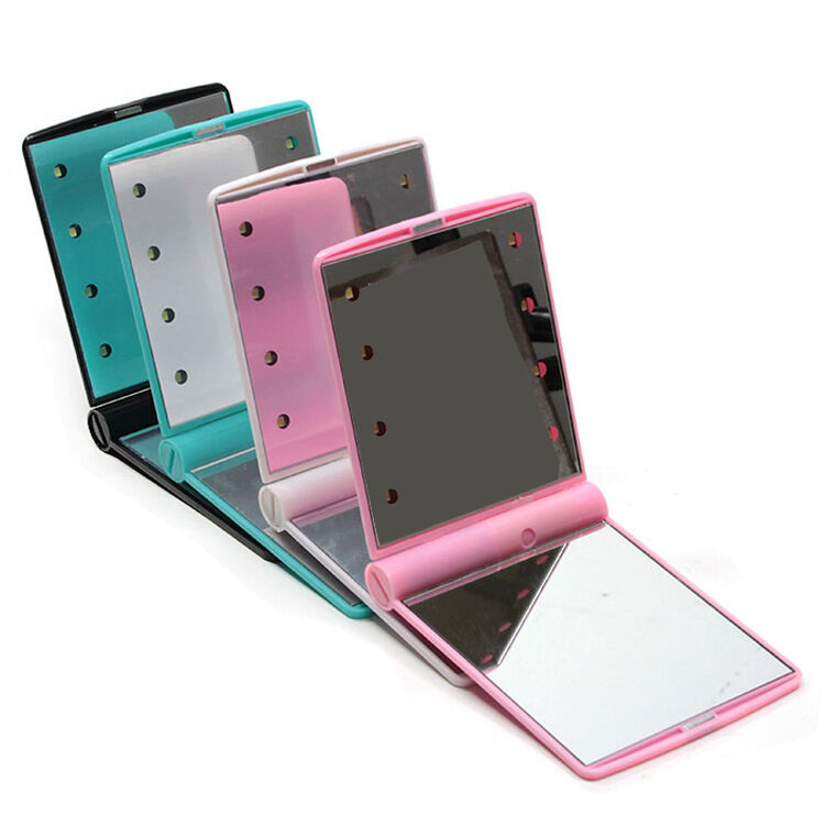 Makeup Cosmetic Folding Portable Compact Pocket Mirror with 8 LED Lights Lamps