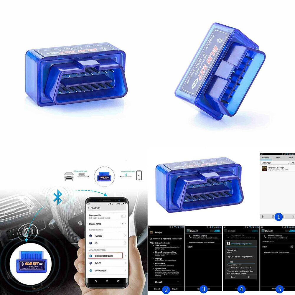 US 2-4 OBDII ELM 327Read Tool For iPhone OBD2 Car Bluetooth Scanner Code Reader