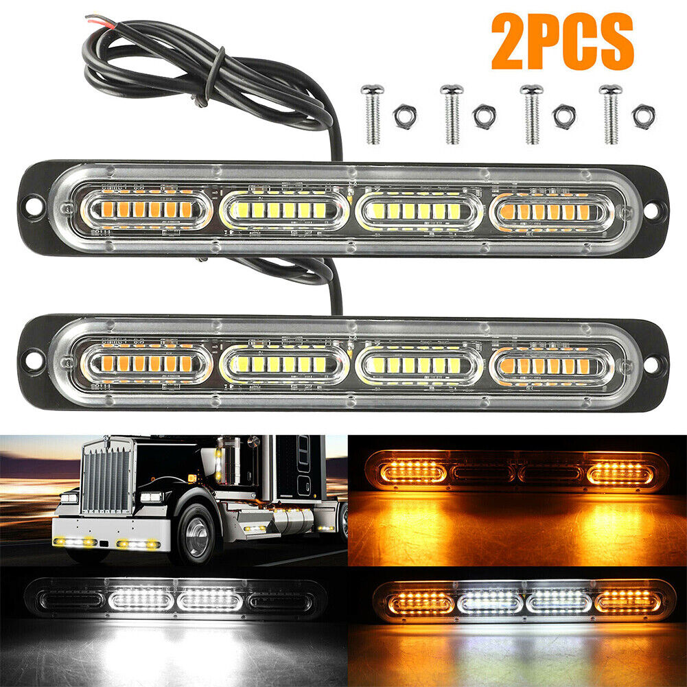 US 1-2 Pc 24V Bright LED Emergency Strobe Lights Warning Amber/White Flash Light