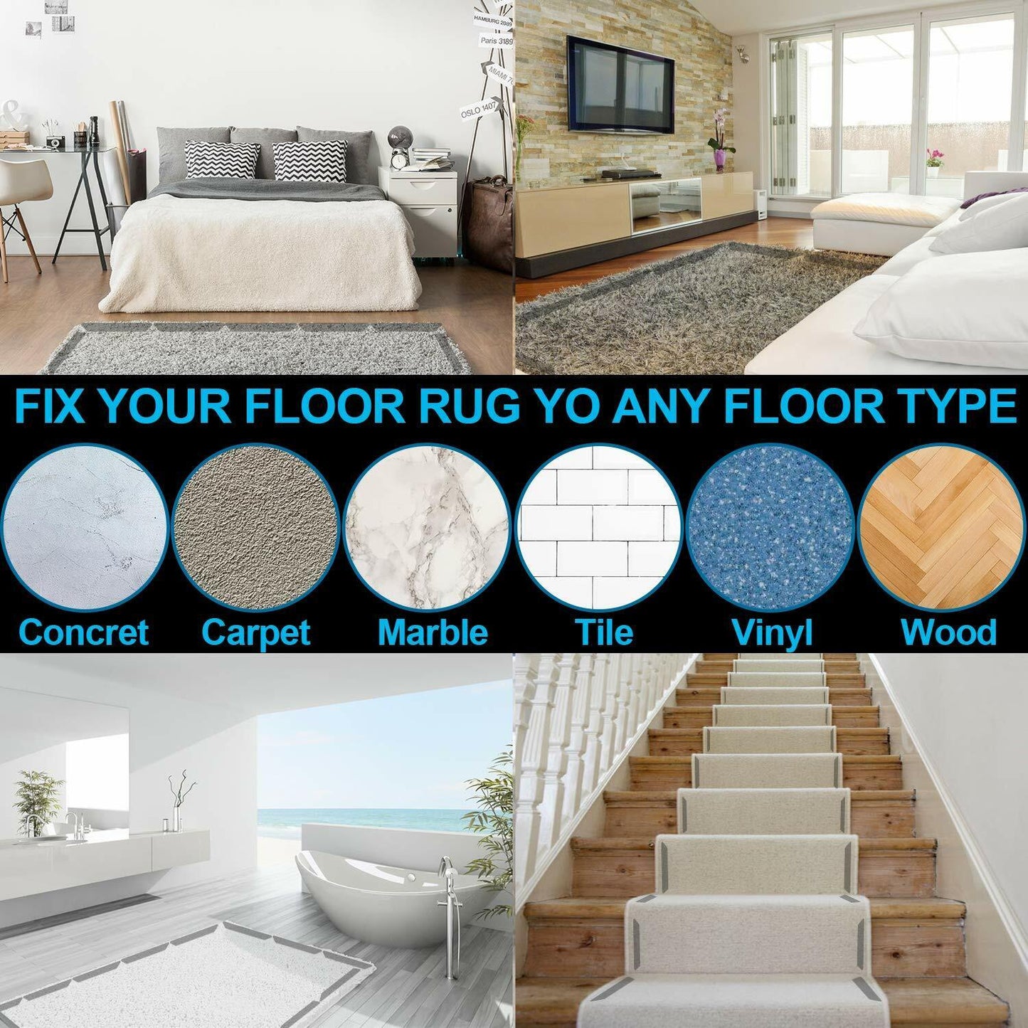 Rug Gripper Anti Slip Carpet Gripper Pads to Keep Rugs in Place Flat Renewable