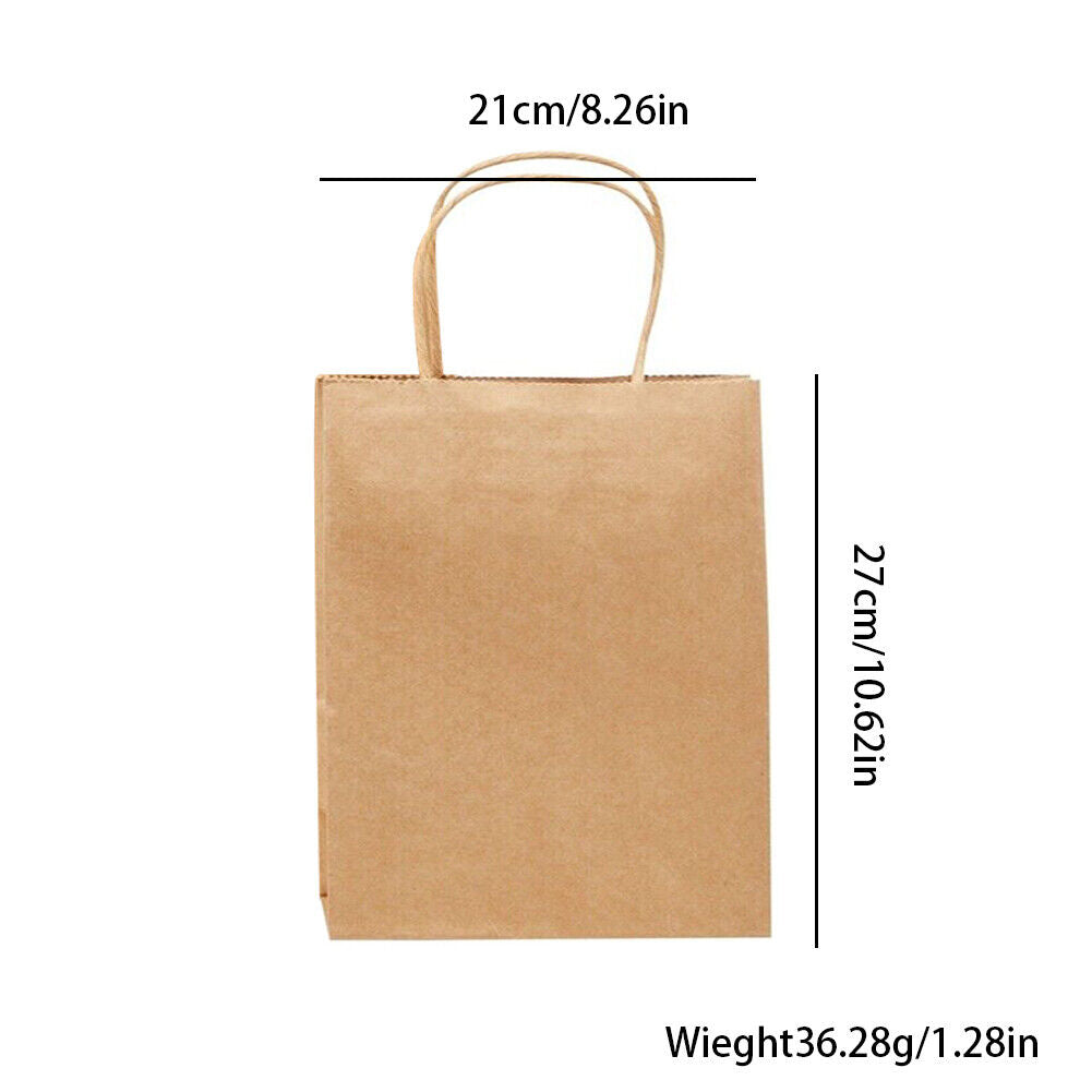 US 50 Pcs Brown Paper Shopping Kraft Retail Gift Merchandise Bags With Handles