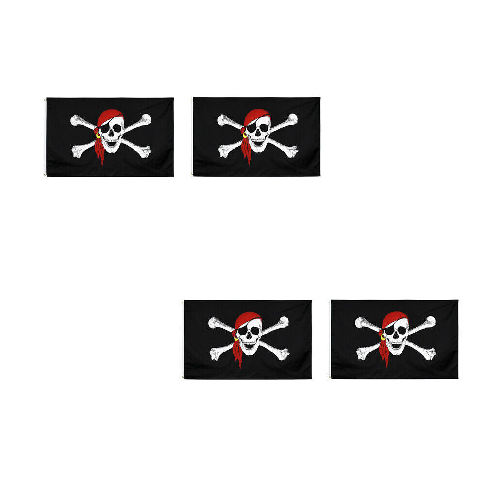 US 2-4 Pcs 3x5 Ft Jolly Roger Pirate Red Bandana Skull Flag Brass Grommet Banner