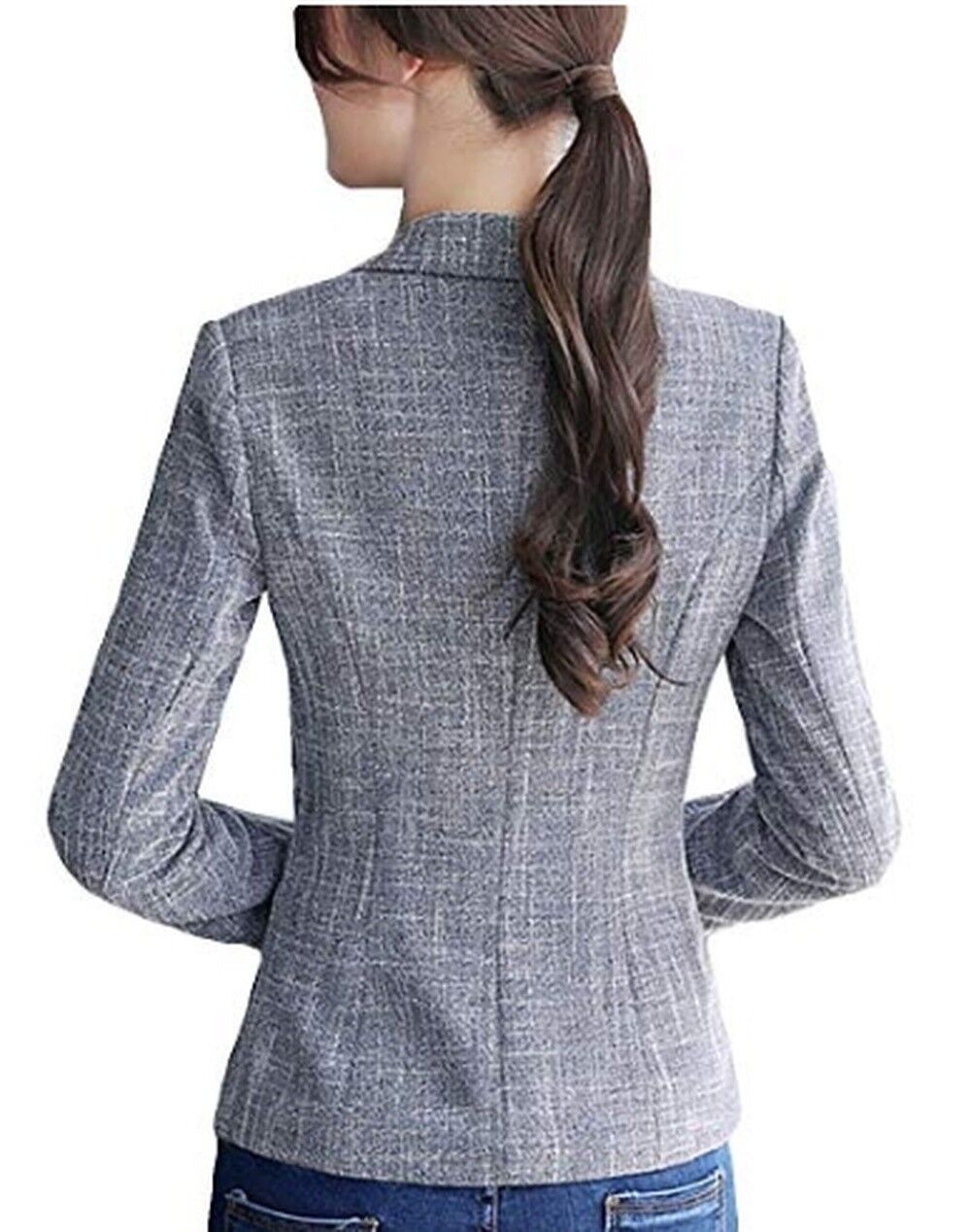 MFrannie Womens Cotton & Linen Tweed Blazer One Button Office Work Jacket