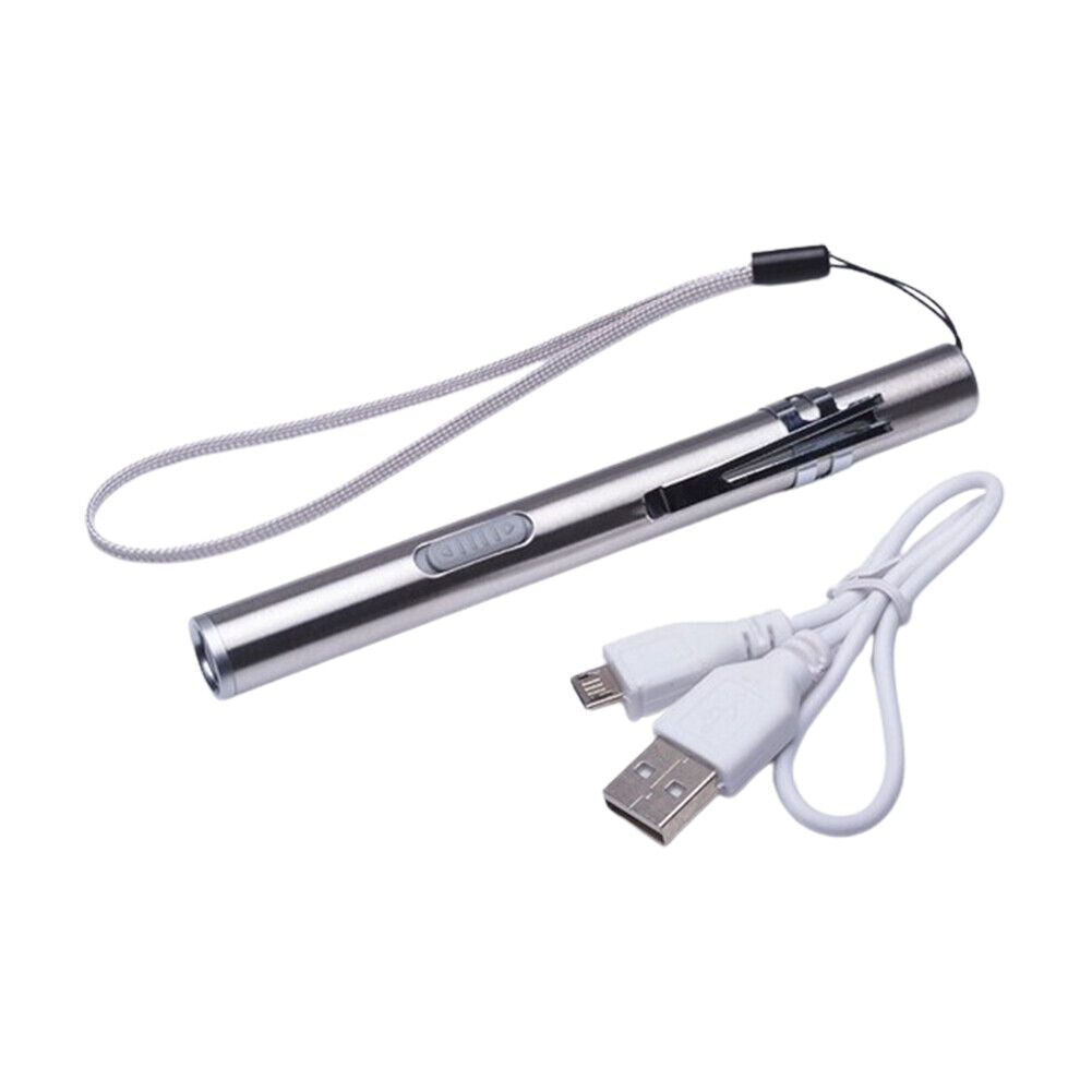 US 2-4Pc LED USB Stainless Steel Pen Light Rechargeable Mini Flashlight 500Lumen