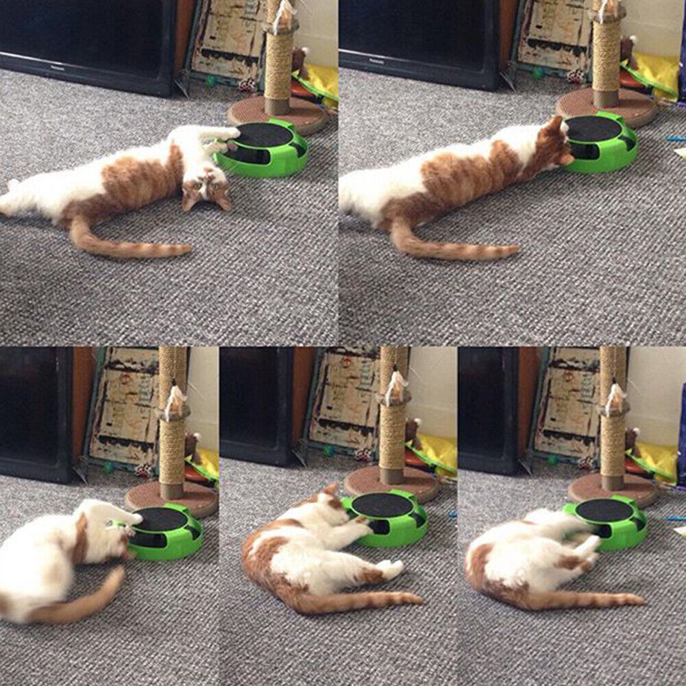 US 1-2 Pack Interactive Toys Cats Mouse Moving Round Scratch Pad Pet Fun Kitten