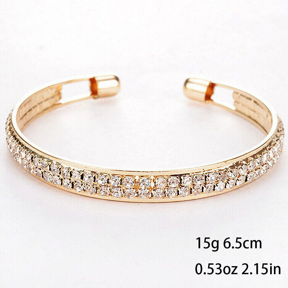 US 2-4 Pc Bangle Cuff Women Cubic Zirconia Wedding Gift 925 Silver Gold Bracelet