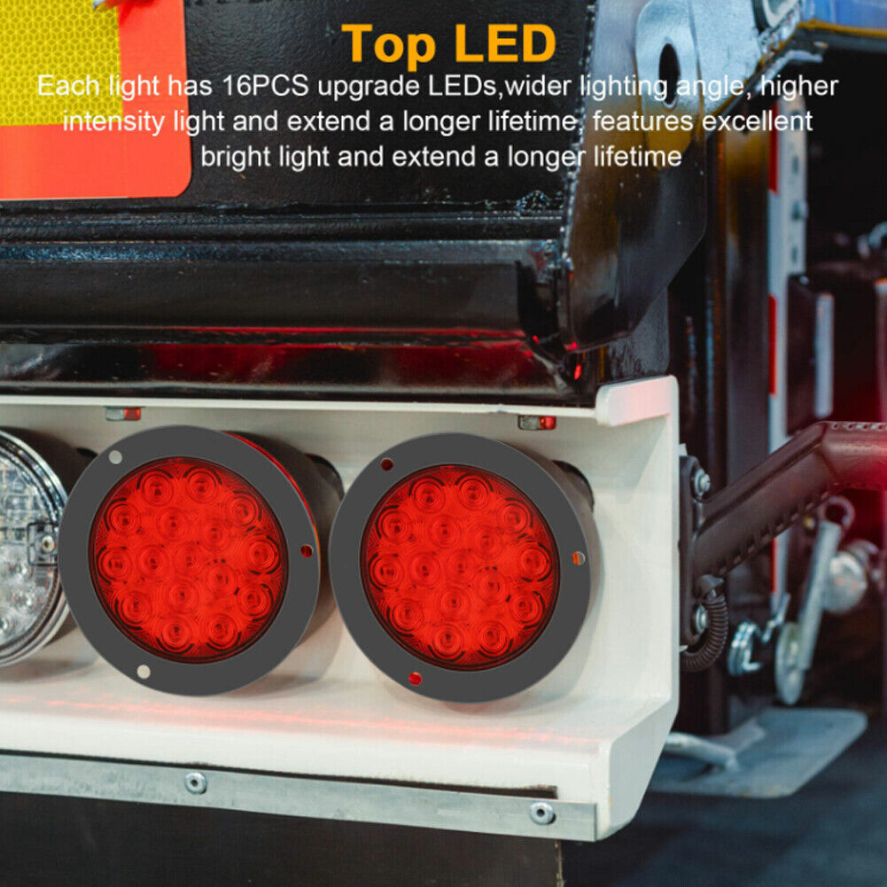 US 2-4 Pack 4" 16 LED Round Led Trailer Tail Brake Stop Turn Lights Waterproof