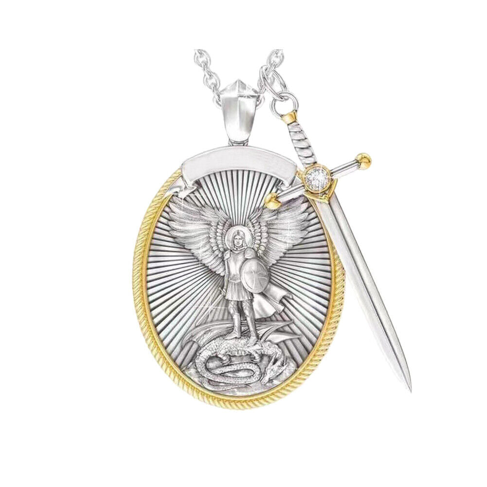 US 1-2 Pack Catholic Patron Archangel St. Michael Pendant Necklace Sword Shield