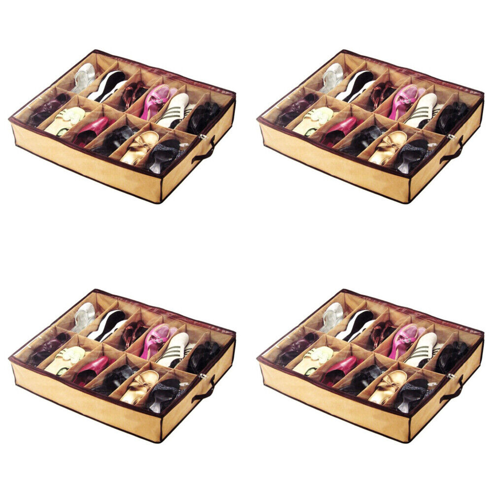 US 2-4 Pack Under Bed Shoe Storage Organizer Holder Shoes Closet Box Bag Zipper