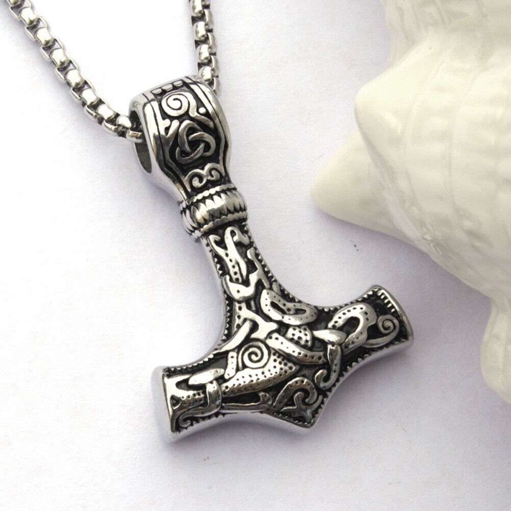 US Men Stainless Steel Norse Viking Thors Hammer Mjolnir Pendant Necklace
