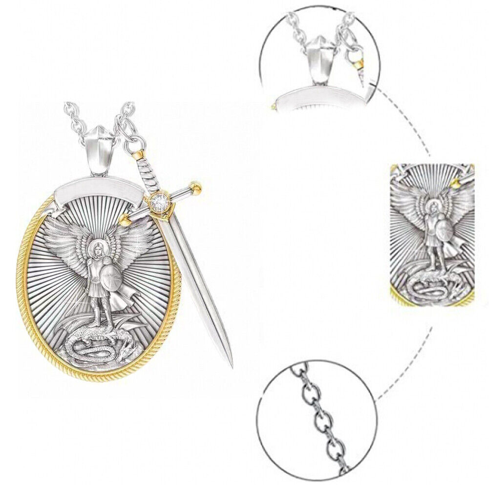 US 1-2 Pack Catholic Patron Archangel St. Michael Pendant Necklace Sword Shield