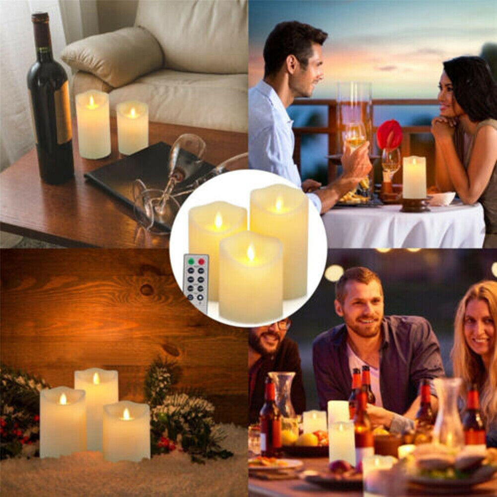 US 3-6 Pcs Set Flickering LED Wax Pillar Flameless Candles Remote Control Timer