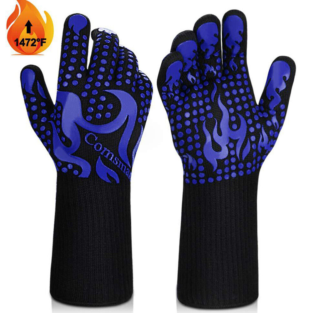 US 1-2 Pair 1472℉ Extreme Heat Resistant Cook Oven Glove Silicone Grill BBQ Mitt