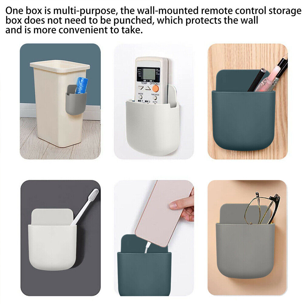 US 2~4Pc Adhesive Rack Hanging Box Remote Control Holder Phone Storage Organizer