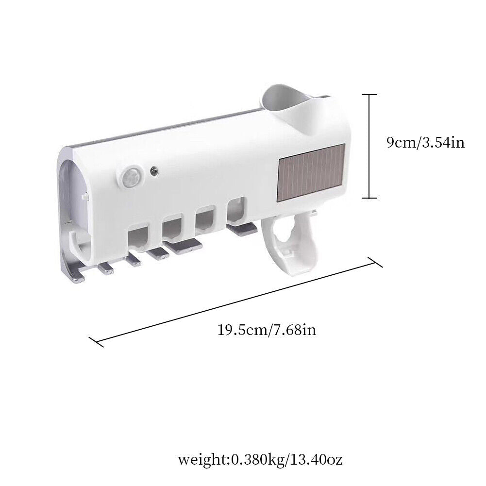 US 1-2 Pack Toothbrush UV Light Sanitizer Holder Automatic Toothpaste Dispenser