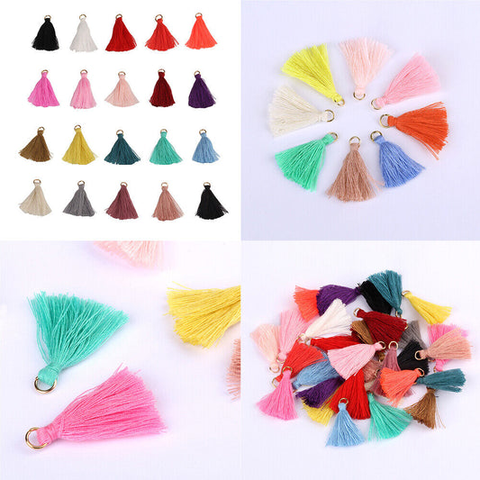 US 100-200Pc Mini Tassels One Inch Threaded Silk Pendants with Ring for Jewelry