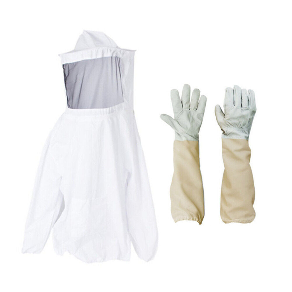 US 1-2 Set Beekeeping Protective Jacket Veil Suit Beekeeping Long Sleeve Gloves