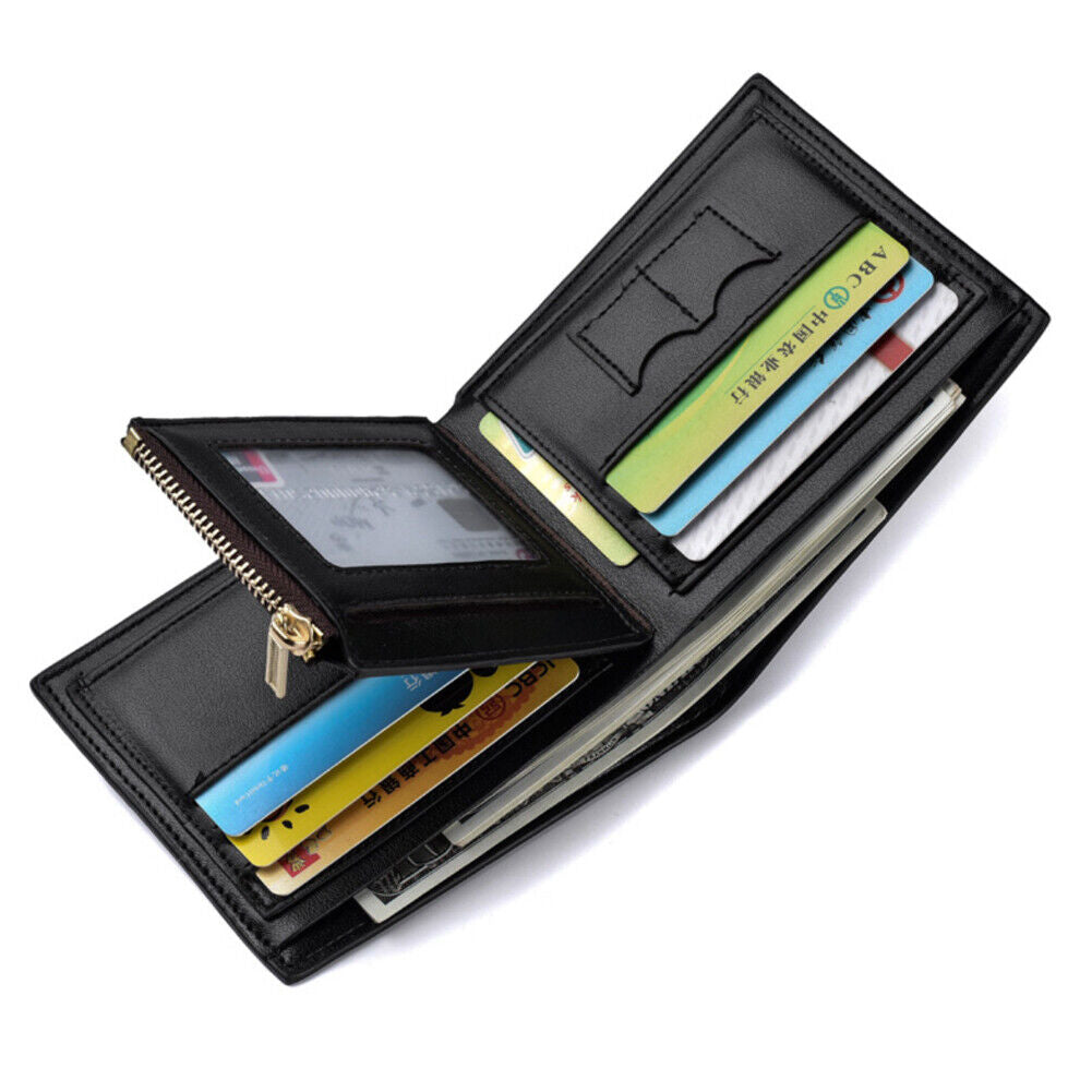 US1-2Pc Men's Bifold Leather Wallet With ID Window Credit Card Holder Slim Purse