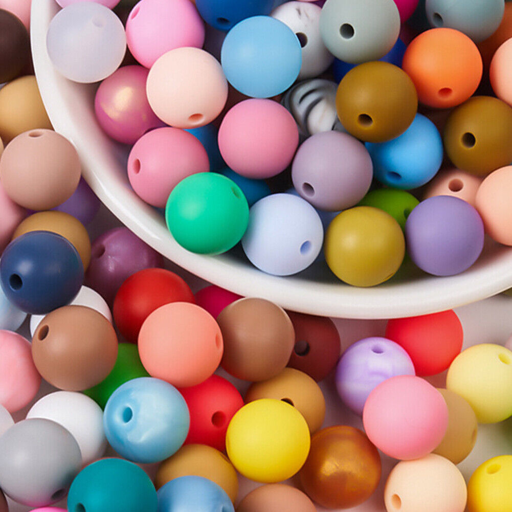 US 60-120Pc 15mm Bulk Assorted Rubber Large Round Silicone Loose Beads DIY Craft