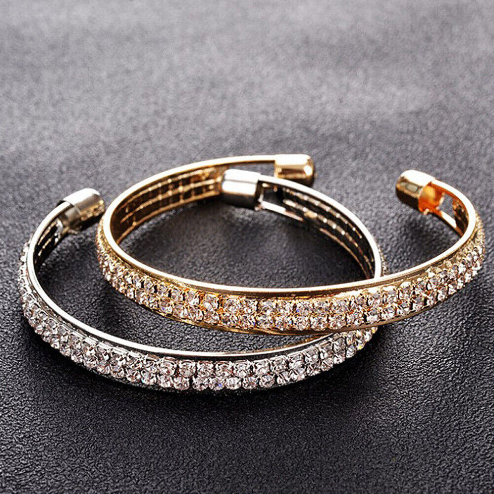 US 2-4 Pc Bangle Cuff Women Cubic Zirconia Wedding Gift 925 Silver Gold Bracelet