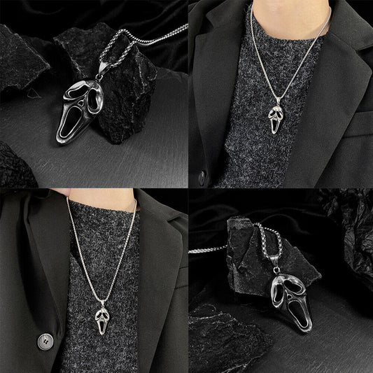 US 1-2 Pack Halloween Ghost Face Mask Horror Pendant Necklace Stainless Steel