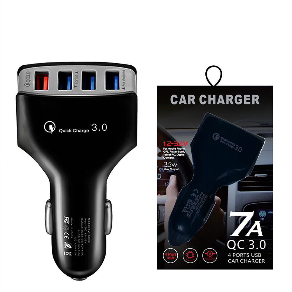 US 2-4 Pack 4-Port 3.0 Super Fast Car Charger PD Adapter for iPhone Android