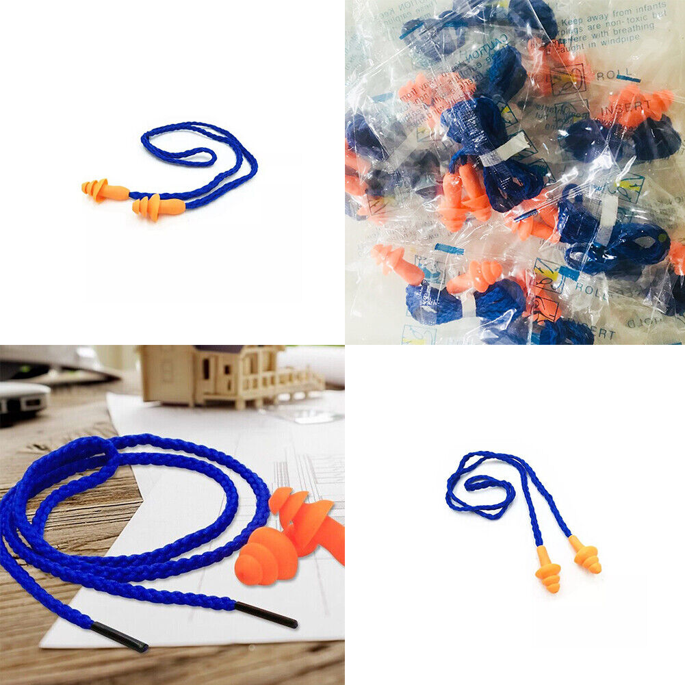 US 50-100Pairs Silicone Corded Ear Plugs Reusable Shoot Hearing Protection Cord