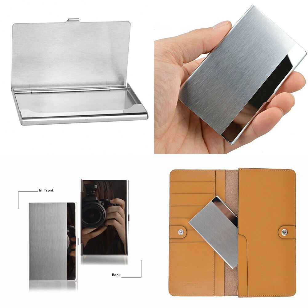 US 2-4 Pcs Stainless Steel Pocket Business Card Holder Case ID Credit Wallet Box