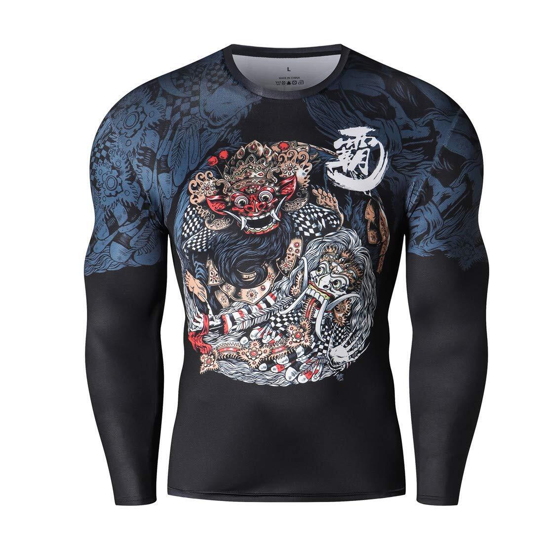Men's Novelty Cycling Compression Top Long Sleeve Shirt Tattoo Pattern Fall Gear