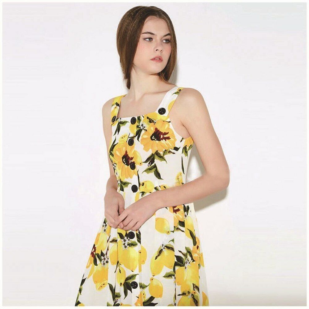 HaoDuoYi Womens Sweet Lemon Print Cami Maxi Evening Dress