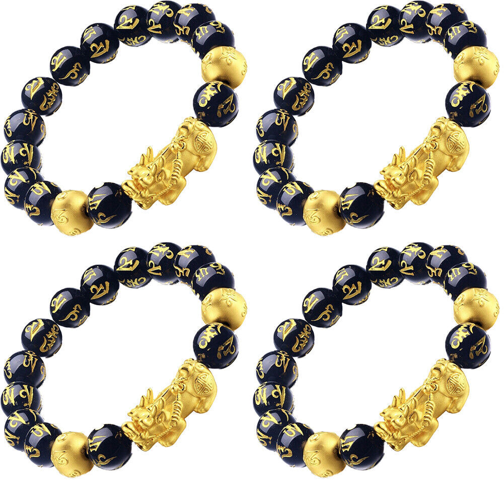 US 4-8 Pack Pi Xiu Obsidian Bracelet Dragon Bead Attract Wealth&Good Luck Bangle