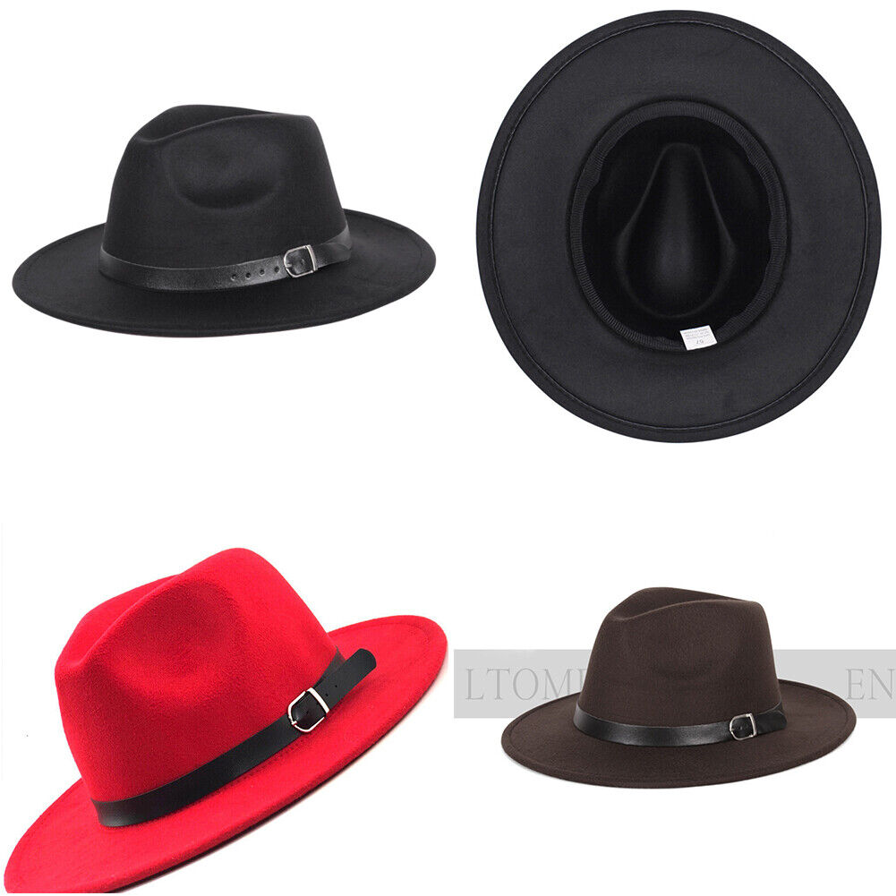 US 1-2 Pcs Wide Brim Fedora Hat Water Resistant Leather Band Winter Fall Western