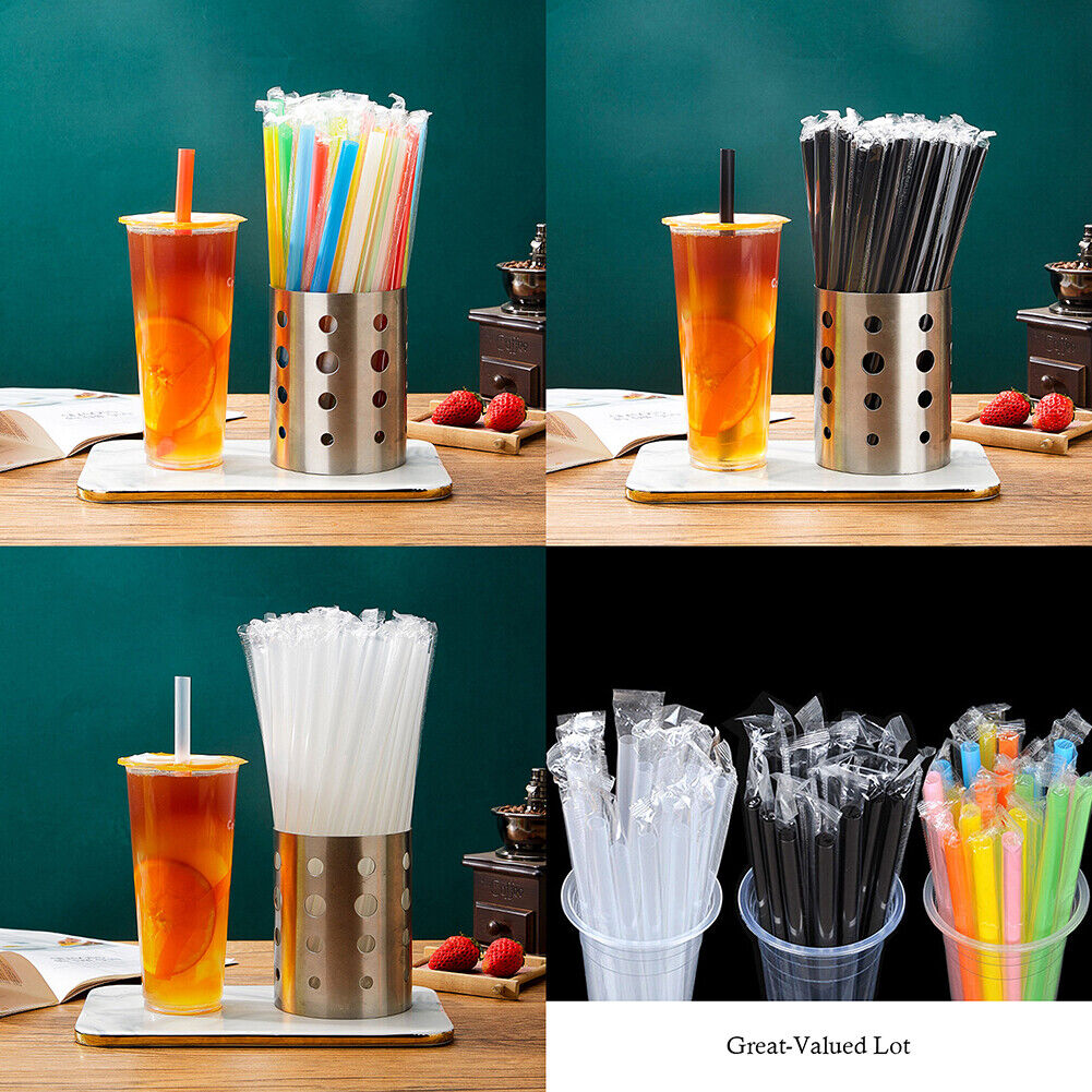 US 100-200 Pcs Jumbo Smoothie Straws Boba Bubble Tea Straws Individually Wrapped