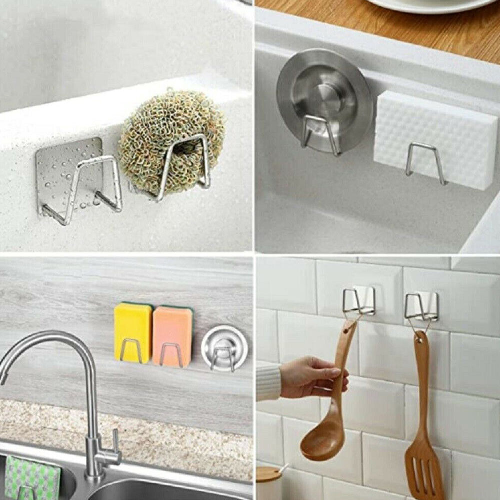 US 5-10 Pack Adhesive Sponge Holder Kitchen Sink Caddy Stainless Steel Hook Tool