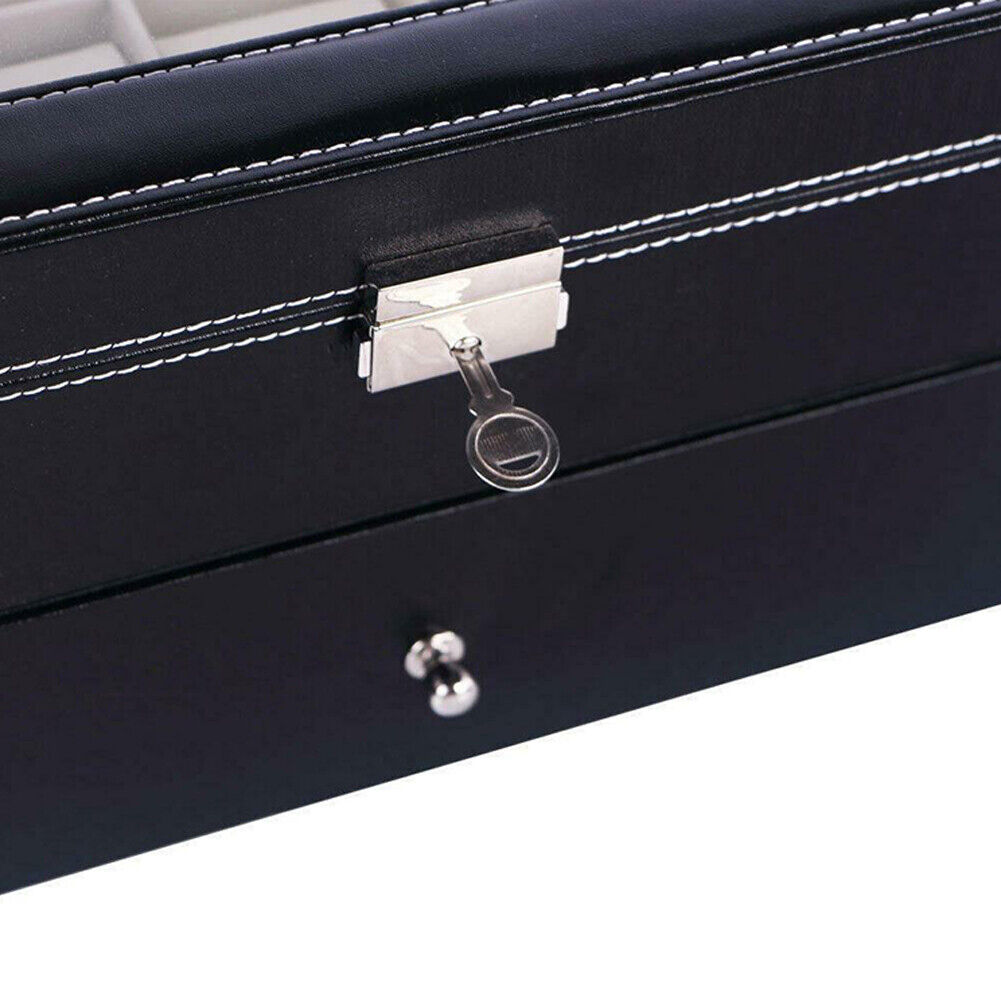US Large 20 Slot Watch Organizer Box Case Glass Display Leather Jewelry Storage