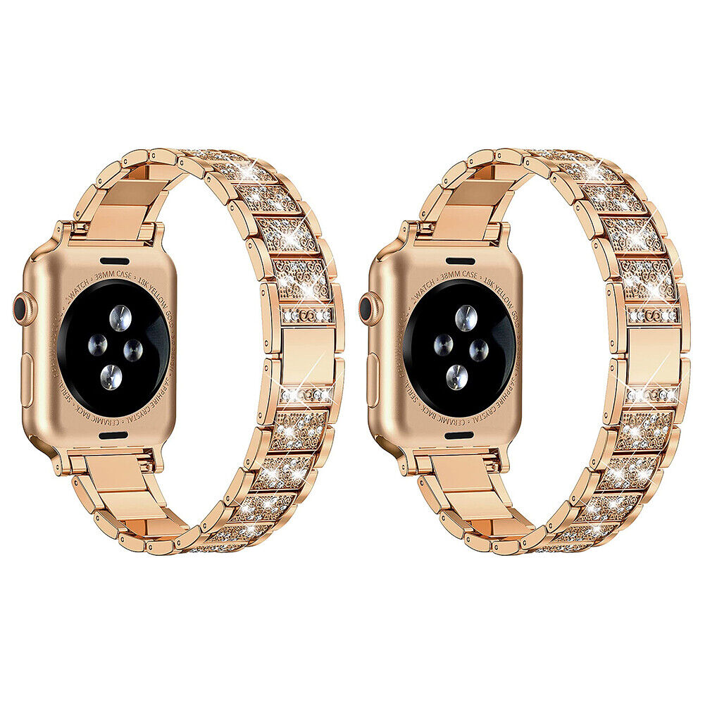 US Bling Diamond Stainless Steel Band Strap For Apple iWatch Series 1-7, 38-44MM