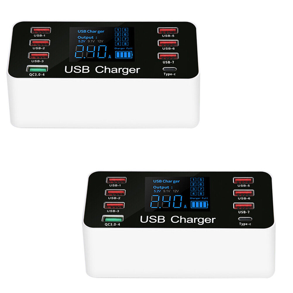 US 1-2 Pack Multi-Port USB Charger 8-Port 60W Charging Station Quick Charge 3.0