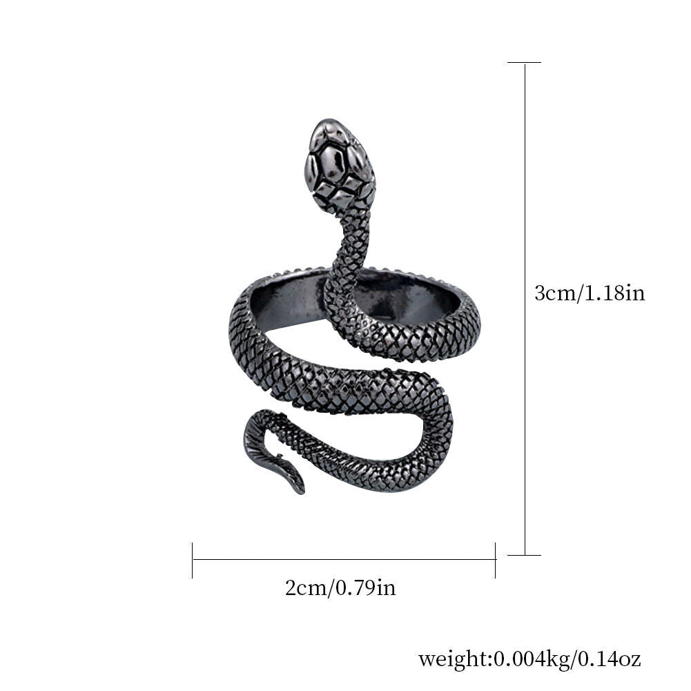 US 1-2 Stainless Steel Ring Snake Gothic Jewelry Retro Animal Adjustable Unisex