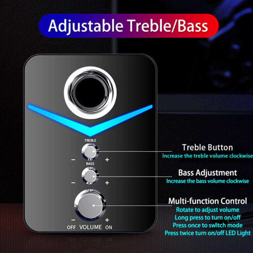 US 1-2 Pcs USB Computer LED Speakers Subwoofer Bass Control Desktop Laptop PC