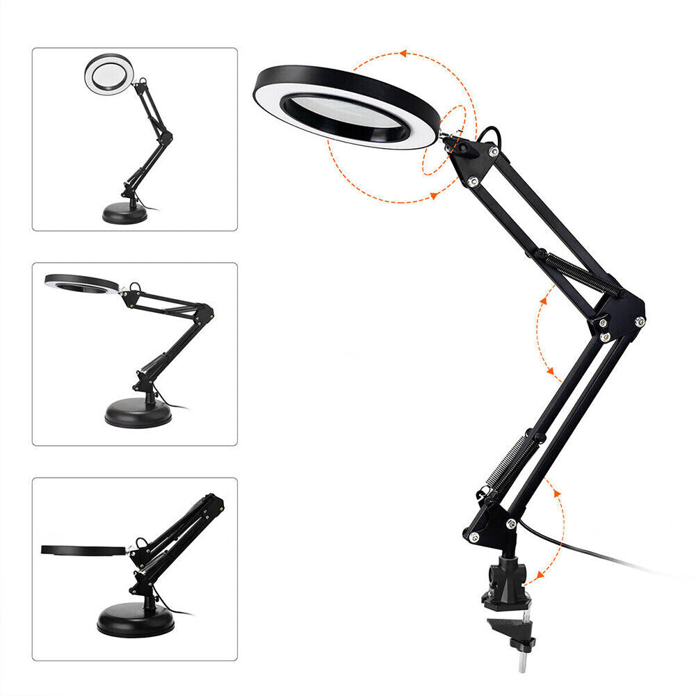 US 1-2 Pcs 10X Magnifying LED Glass Stand Crafts Welding Base Clamp Close Work
