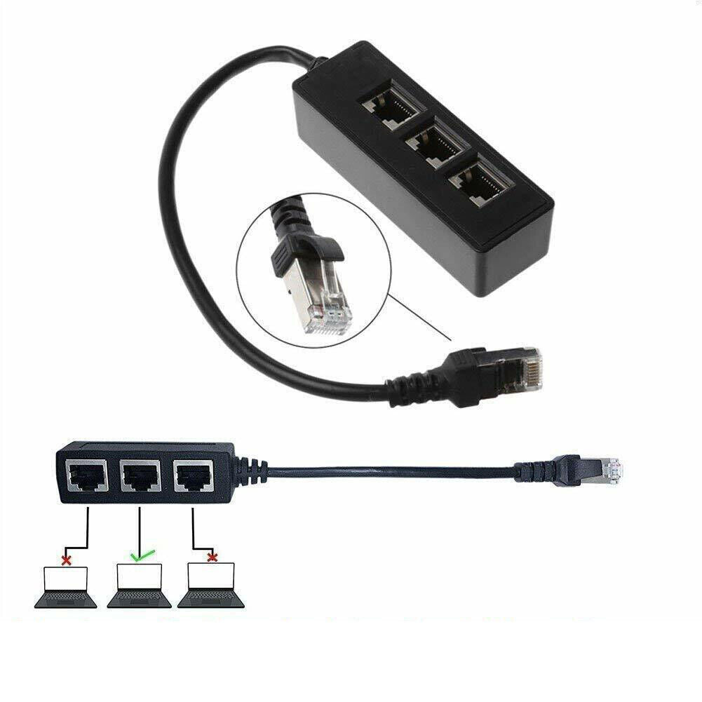 US 1-2 Pack RJ45 Cable Splitter Ethernet Adapter 1 To 3 Port LAN Network Plug